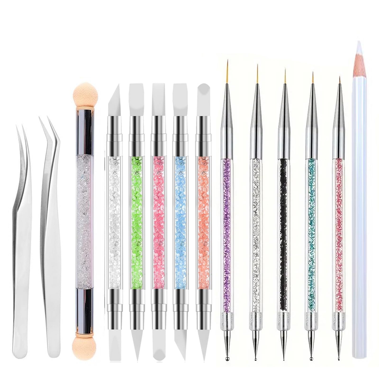 14 Pcs Silicone Nail Art Brushes, Ombre Sponge Carving Pen Tool Set