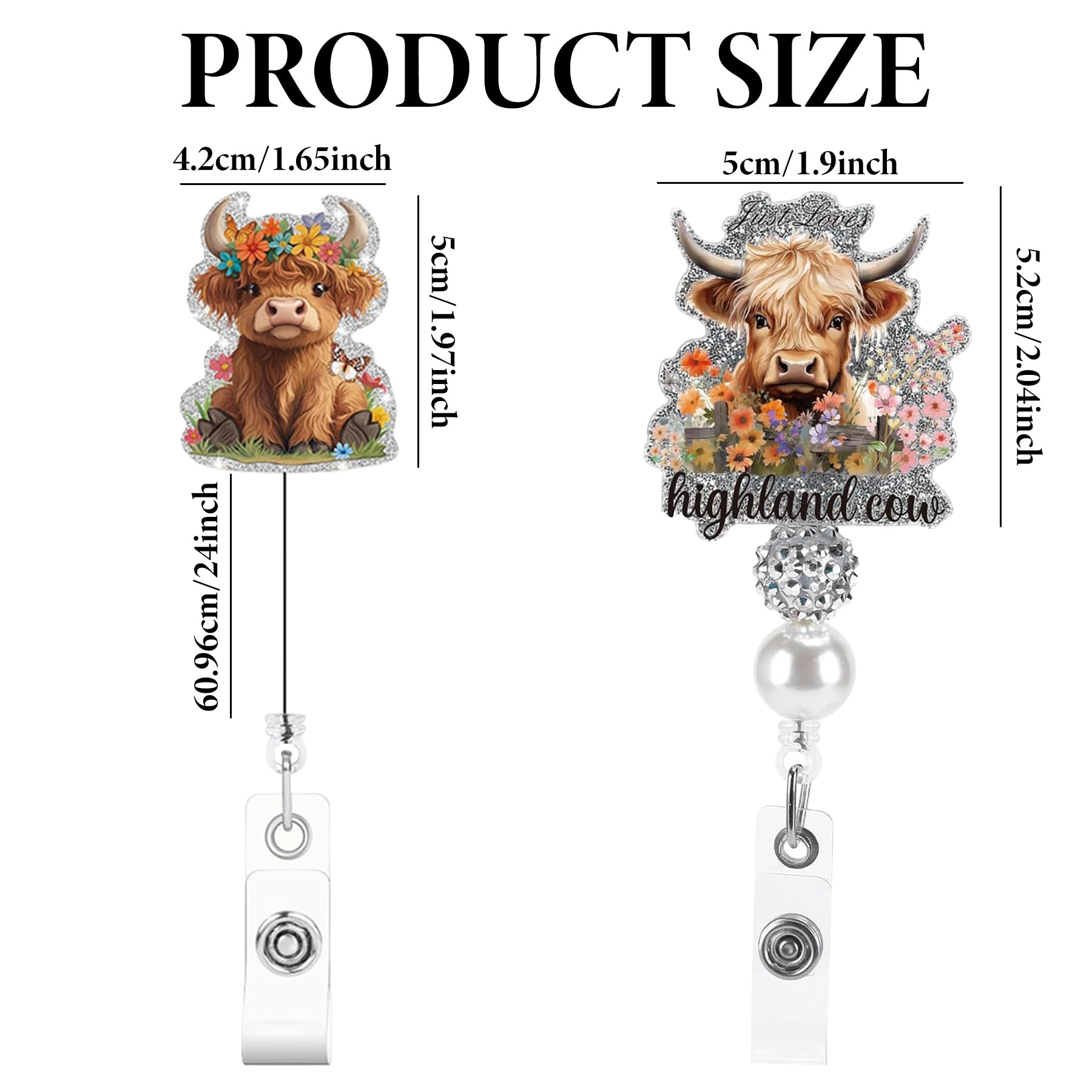 Wasise Western Cow Badge Reel, 2Pcs Highland Cow Garland Glitter Design Badge Reel, Nurse and Medical Assistant Accessories - Image 2