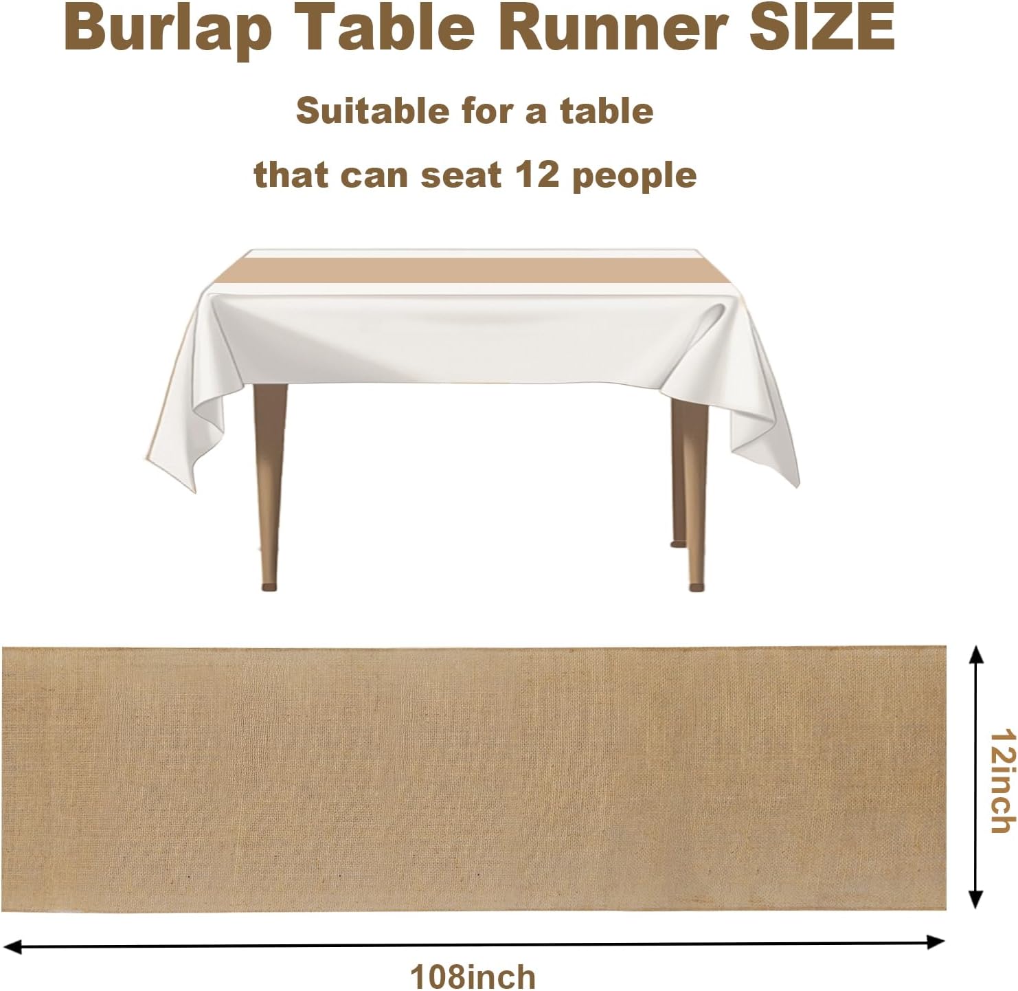 10 Pack Burlap Table Runners 12x108 Inch - Natural Country Vintage Farmhouse Jute Rustic Table Runner Decor for Wedding Birthday Home Party Fall Event Dinning Table