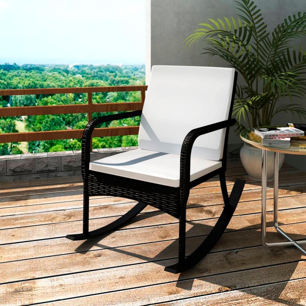 Outdoor Rocking Chair,Lawn Lounge Chairs,Patio Lounge Chairs,Outdoor Dining Chair,Sun Lounger,Cushion Cover Washable,Easy to Assemble, Black Poly Rattan