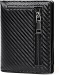 GAEKEAO Portefeuille homme Slim Bifold RFID Blocage mince de carte de crédit Porte-carte en cuir véritable minimaliste avant portefeuille de poche pour les hommes avec Zipper Coin Pocket