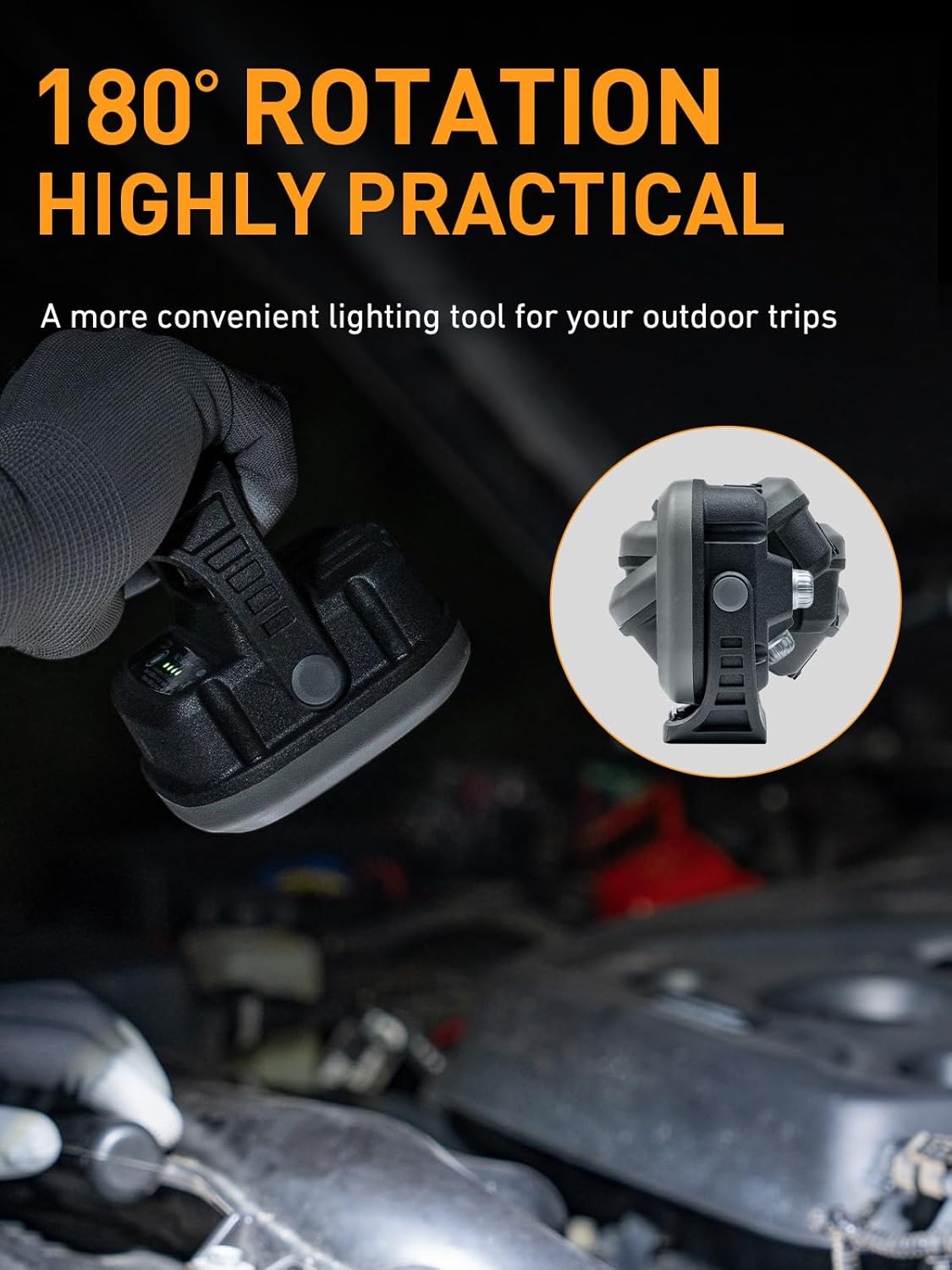 NOVSIGHT LED Rechargeable Work Lights, 1500LM Portable Light with Magnetic Base and Hanging Hook,180° Rotating 6 Modes Flashlight, Job Site Lighting for Car Repair, Emergency, Camping