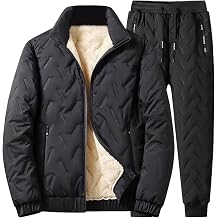 Mens Track Suit Set Plain Fleece Padded Quilted Fluff Warm Jacket Top Joggers Bottom Tracksuit Sweatsuit Jogging Joggers Set Winter Coat 2 Zip Pockets Thermal Fleece Lined Workout Full Zip Thick Coats