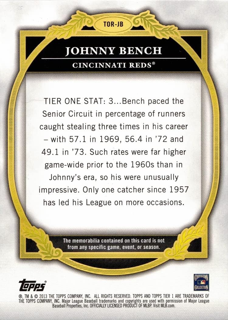 2013 Topps Tier One Relics #TOR-JB Johnny Bench Game Used Bat Baseball Card - Only 399 made!