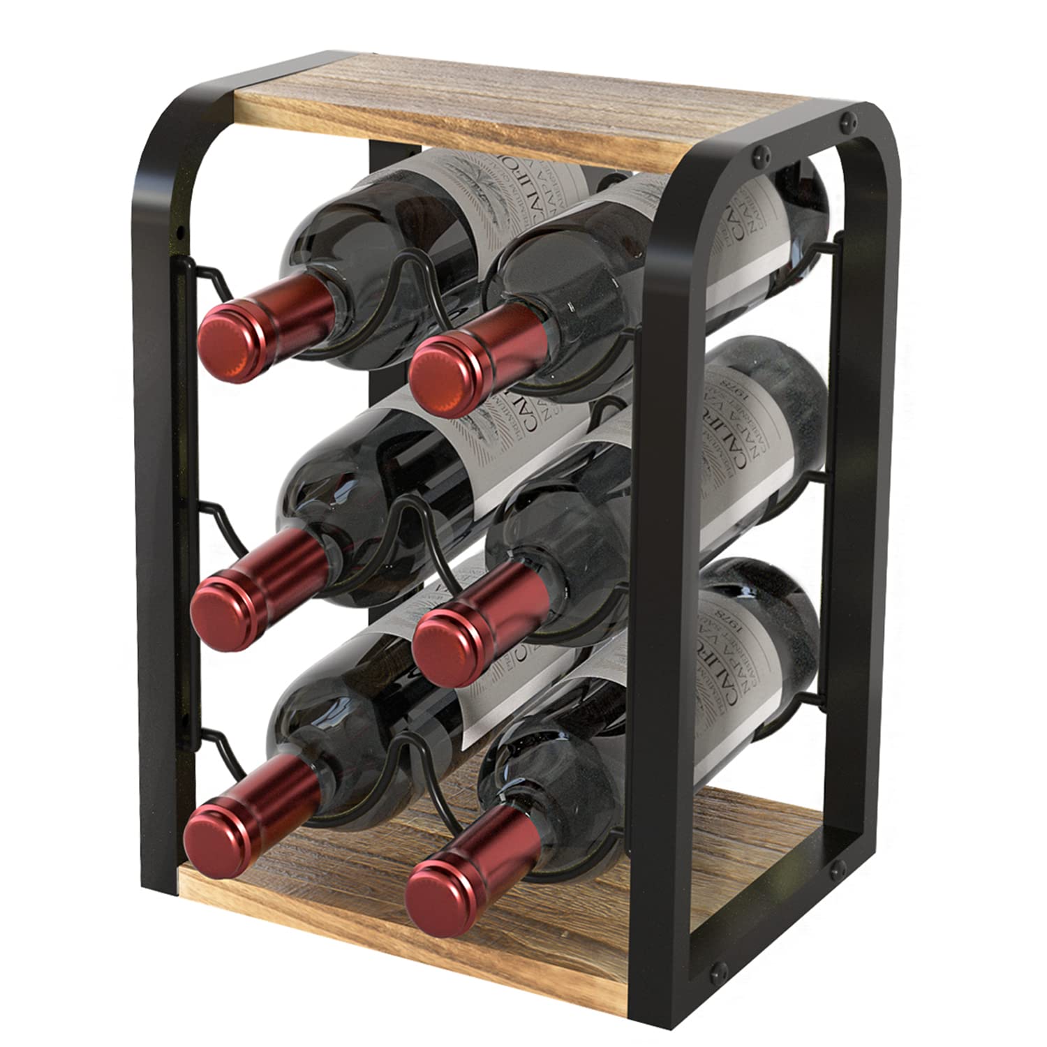 J JACKCUBE DESIGN Portabottiglie in legno rustico per 6 bottiglie di vino, per piano di lavoro, 3 ripiani, autoportante, organizer per la decorazione della casa, bar, cantina, dispensa, armadietto