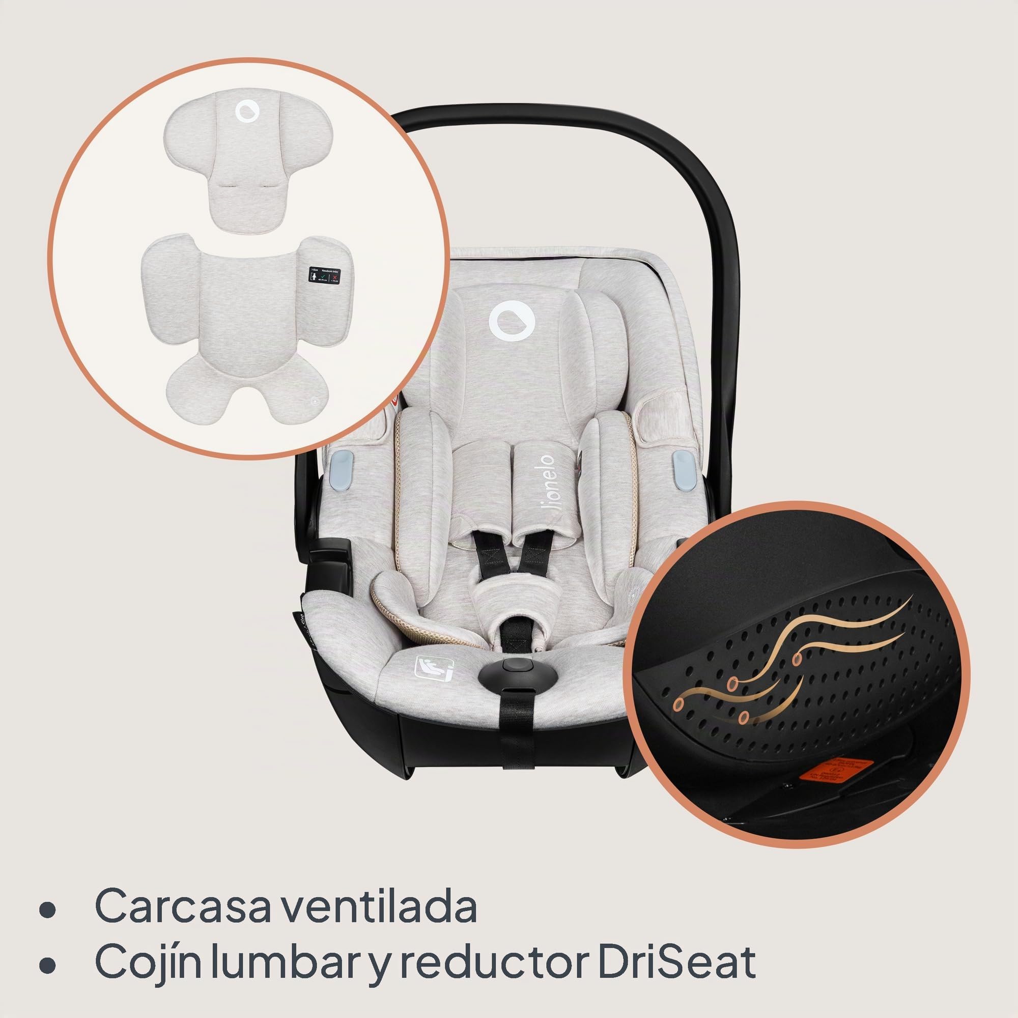 LIONELO MOXIE i-Size Silla de coche infantil 40-87 cm, Portabebés Grupo 0+ En Sentido Contrario a la marcha, Reposacabezas Ajustable, protección lateral i-Size R129. | Retrocedido, reposacabezas ajustable, protección lateral, tamaño i-Size R129