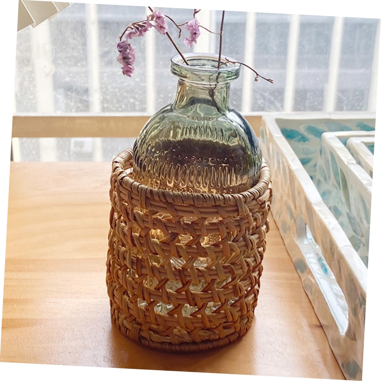 Uonlytech Porte-pinceaux Cosmétiques en Rotin Tissé Robuste, Organisateur Multifonction Élégant pour Bureau et Coiffeuse, Pot à Pinceaux de Maquillage Pratique