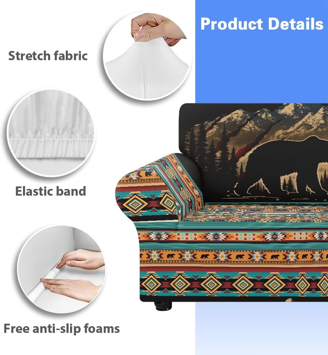 Bear Couch Cover Loveseat Covers for 2 Cushion Couch Boho Sofa Slipcover Washable Furniture Protector Fit for Home Decor Accessories Washable Gift