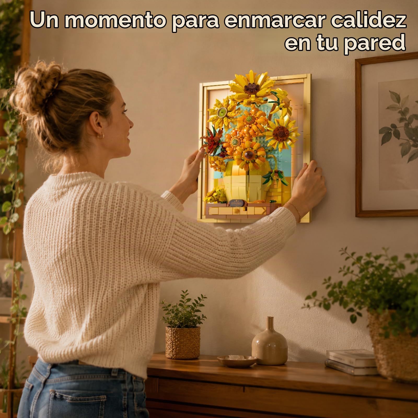 JMBricklayer Juego de construcción de flores de girasol para adultos con luces 70004, Van Gogh, ideas de arte de pared, ramo de flores, marco de pintura para decoración de habitación, ideas de regalos