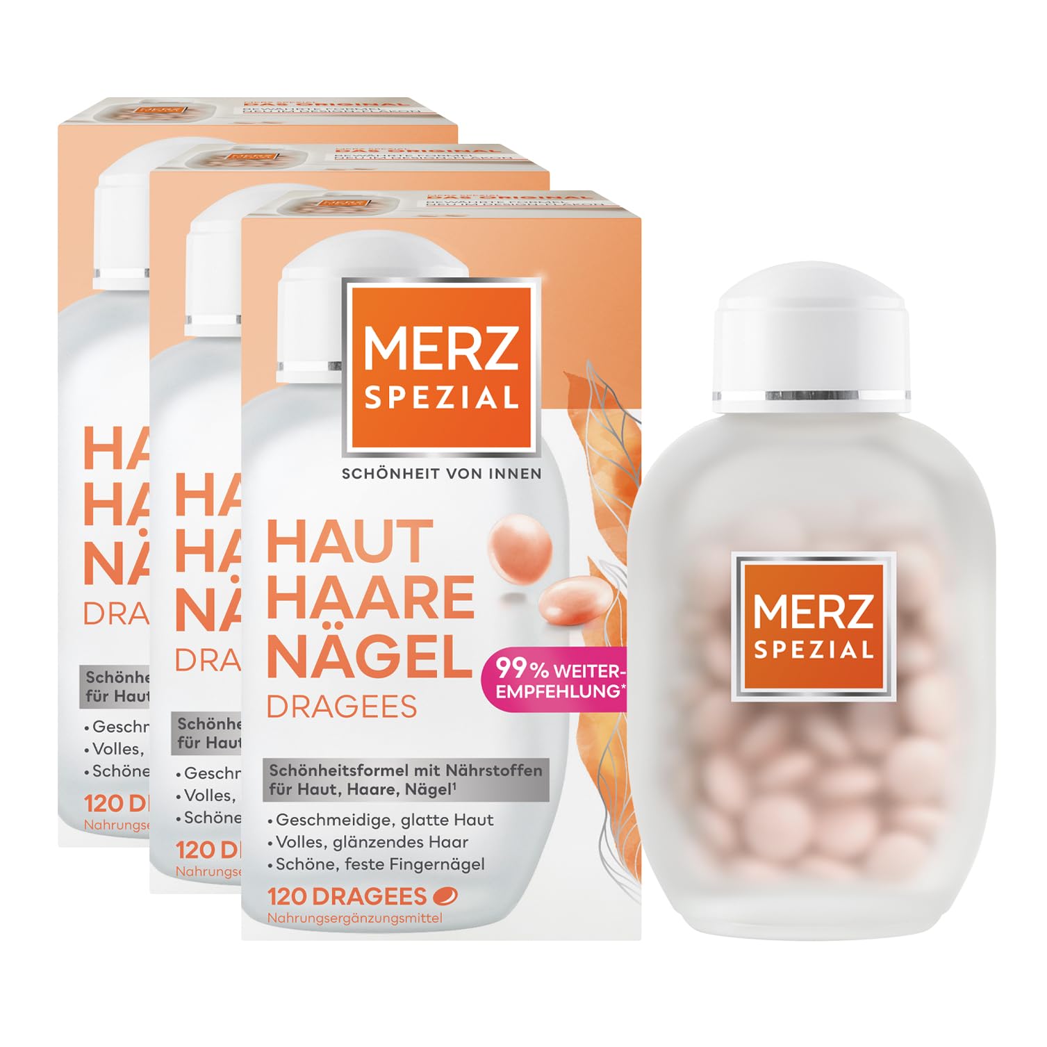 Merz Spezial Haut Haare Nägel Dragees - 3 x 120 Dragees - Nahrungsergänzungsmittel mit 13 Mikro-Nährstoffen für strahlende Haut, glänzendes Haar und feste Fingernägel