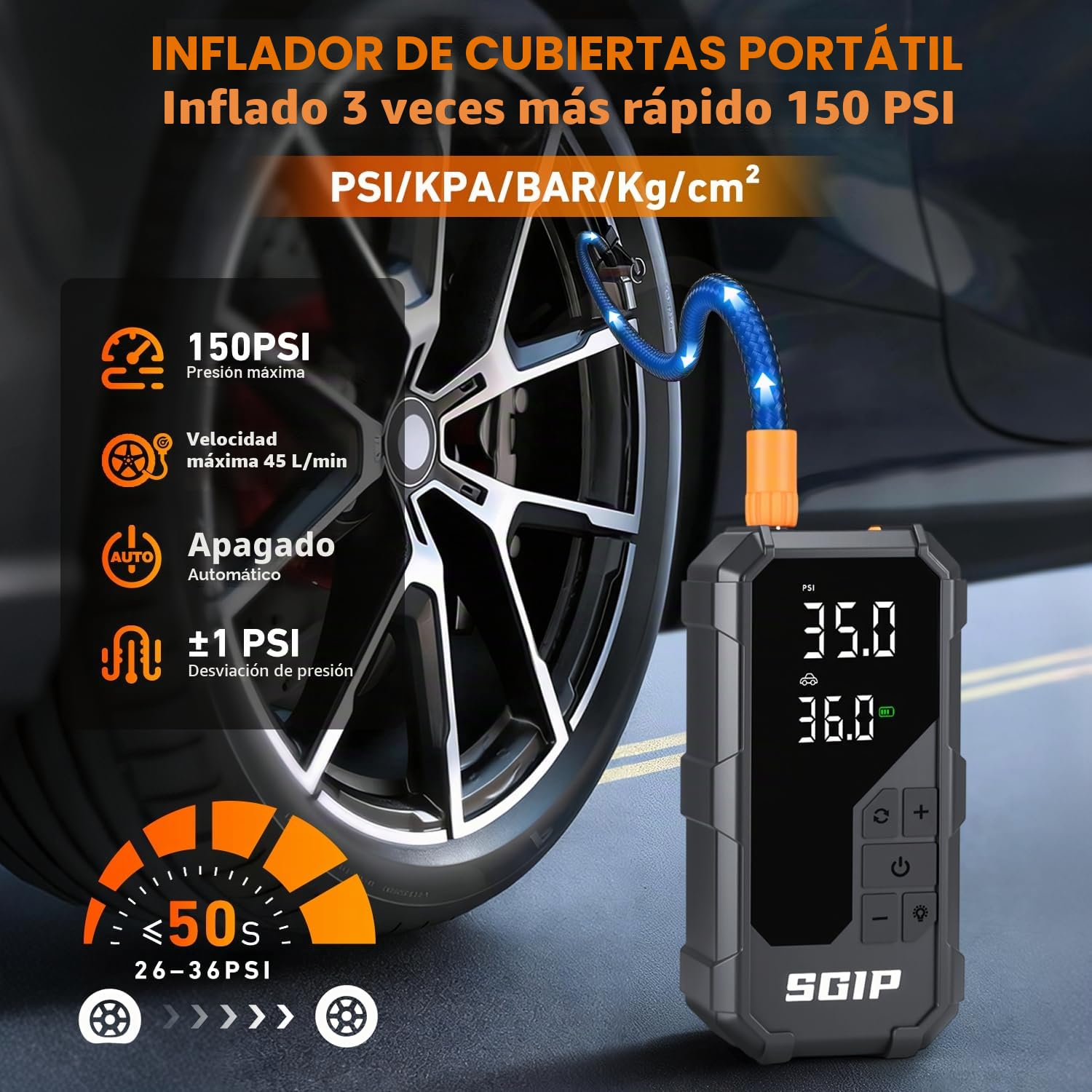 Arrancador de Coches 7000A con Compresor de Aire 150PSI, Batería 26800mAh, Jump Starter Portátil 12V para Gasolina 9L/Diésel 8L, Pinzas Inteligentes con Pantalla