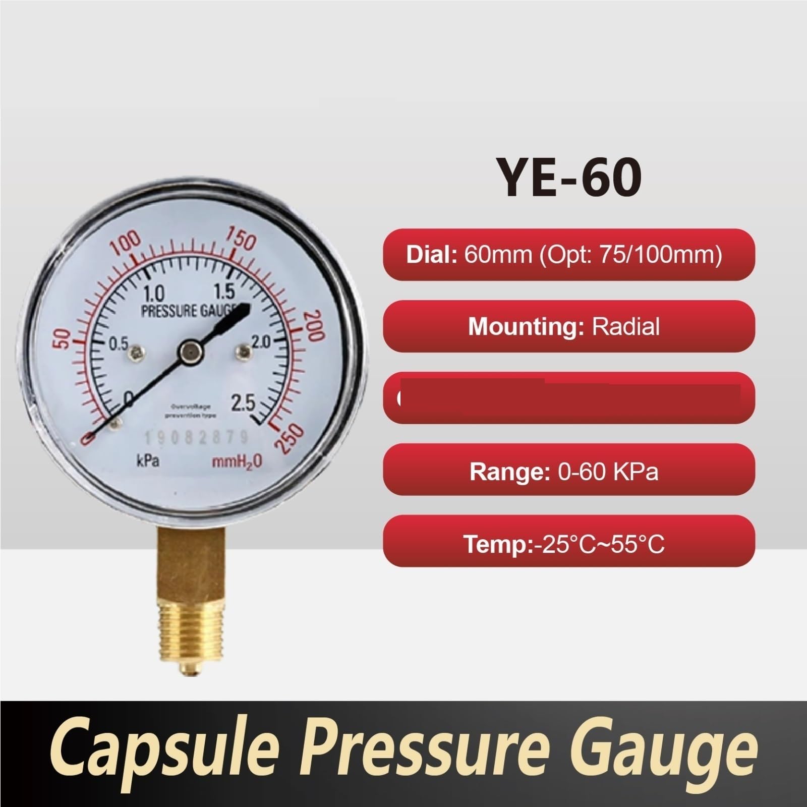 Digitales Manometer, YE-60 Membran-Manometer Vakuum-Mikro-Niederdruckmanometer(-16-0kpa)