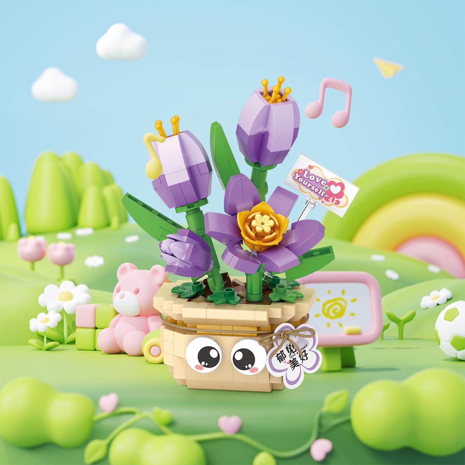 MEIEST Mini Flower Succulent Bonsai Building Blocks,Simulation Pot Plant Particle Flower Botanical Collection Construction Building Bricks Toy,Home Decors (Tulip) - Image 4