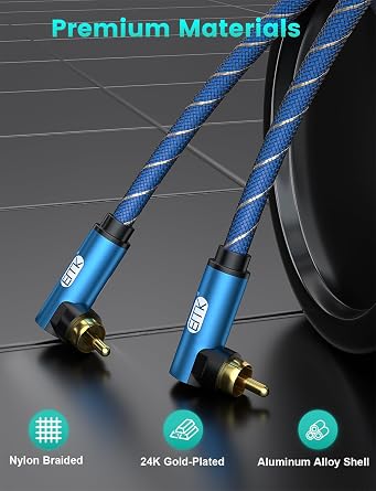 EMK 90 Degree to 90 Degree Subwoofer Cable RCA Cable Male to Male Digital Coaxial Audio Cable for Subwoofer, TV, Sound Bars, Amplifier,Speaker(10FT/3M)