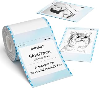 NIIMBOT NIIMBOT Labels, Photo Paper for B21Pro Only Label Printers, Thermal Paper Stickers, Label Tapes for Photos, Notes, Memos and DIY, 54x67mm, 120 Labels Per Roll