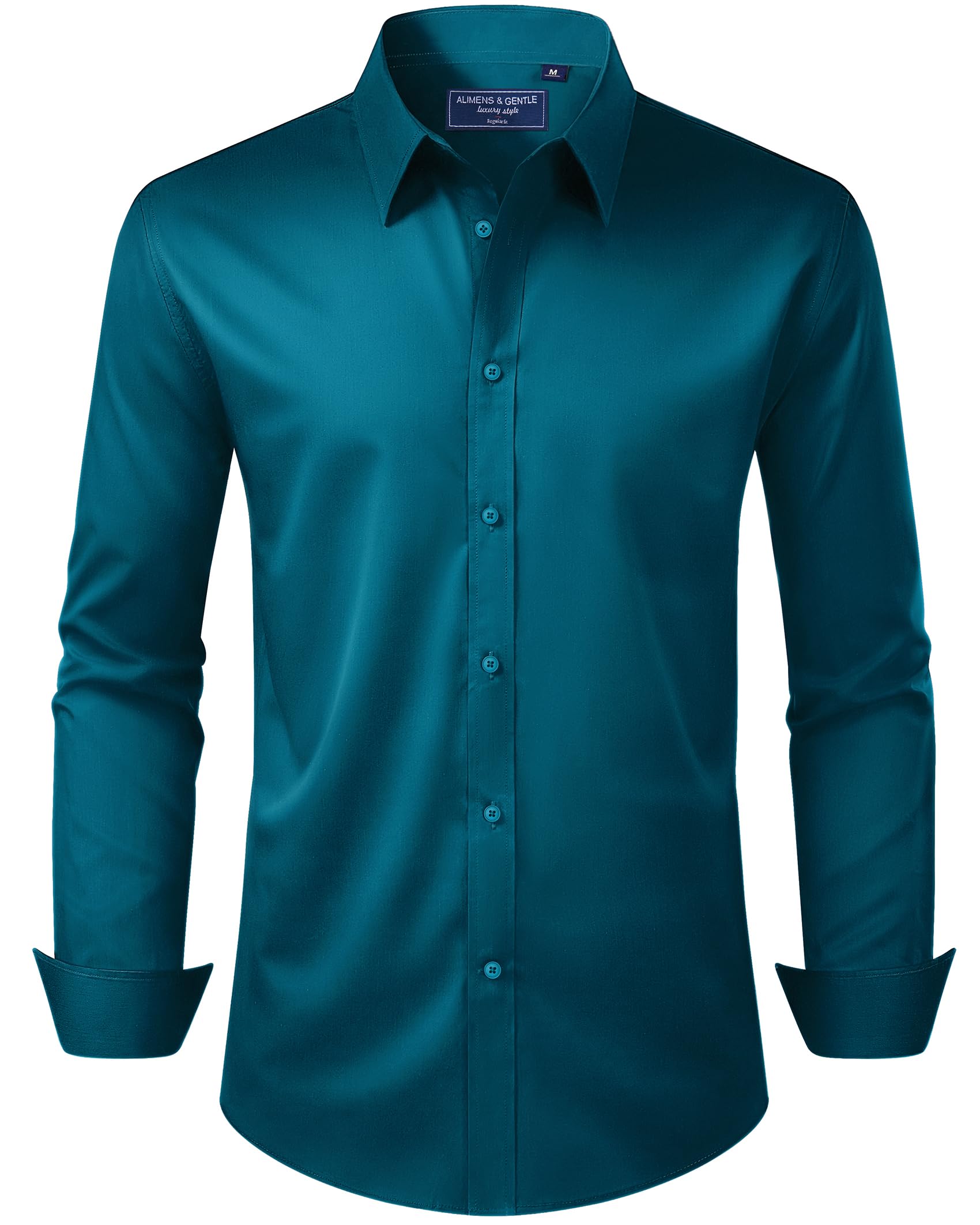 Alimens & Gentle Men's Dress Shirt Regular Fit Stretch Stain Shield Long Sleeve Solid Business Wedding Button Down Shirts, Deep Sea, S