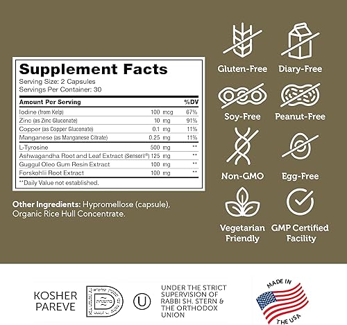Miniatura 5 de zahler thyraide, tiroides Apoyo Suplemento con yodo y L-Tyrosine, ayuda a mantener la salud tiroides & metabolismo, Certified Kosher, 60 Cápsulas