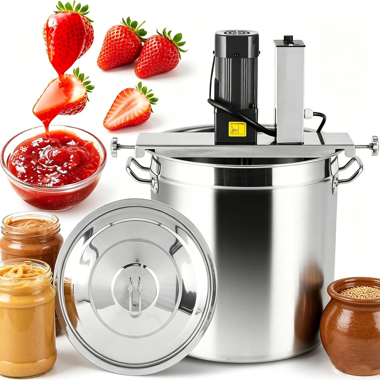 UORDBY Jam Automatic Stirrer, Commercial Food Mixer, With 4 Blade Stirring Scraper Adjustable Speed for Making Jam, Sauce, Filling, Seasoning Bottom Soup Sauce Stirre 40L