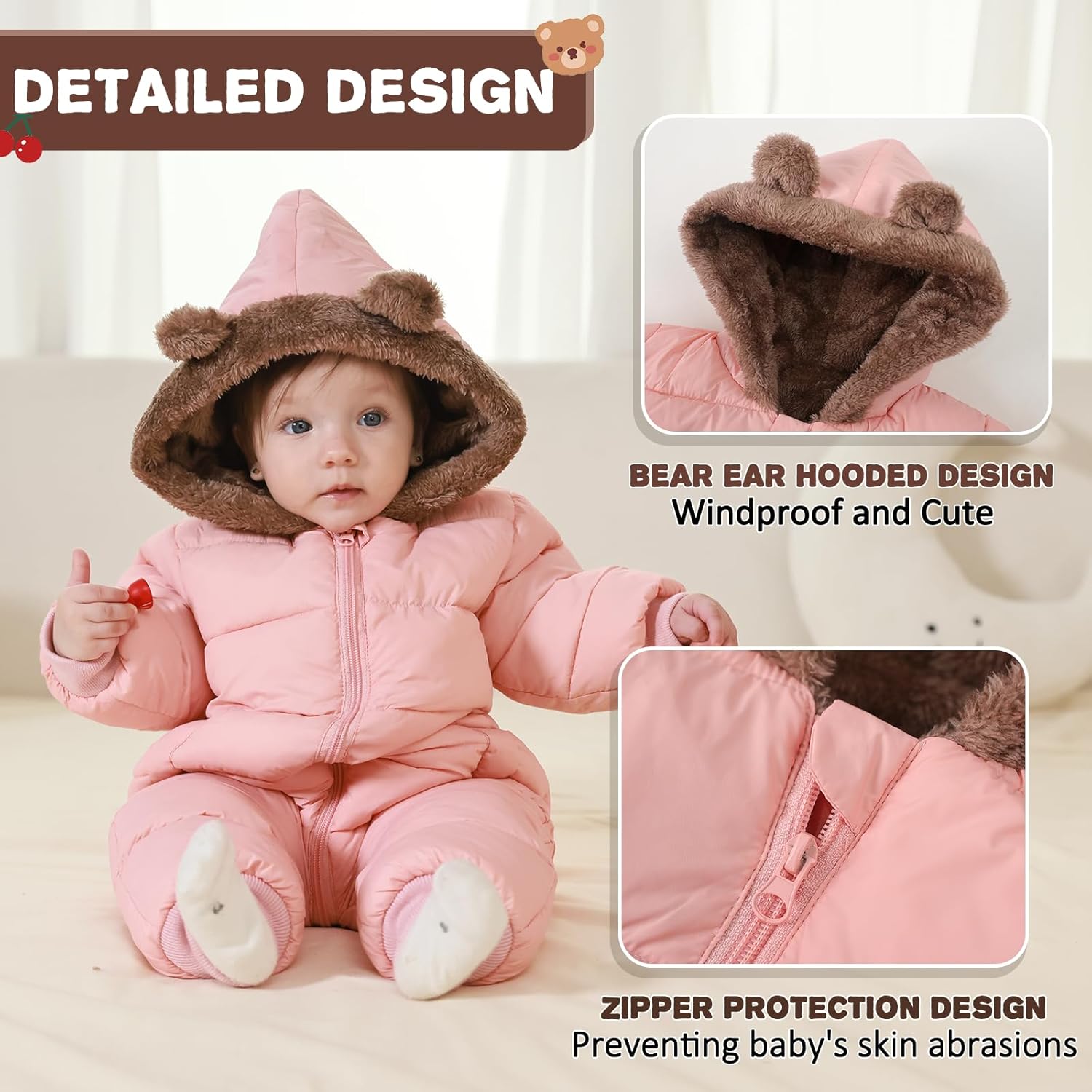 Baby Boys Girls Snowsuit Winter Clothes Suit Hooded Jumpsuit Romper Bear Outfit Infant Warm Coat Outwear Overcoat - Image 4