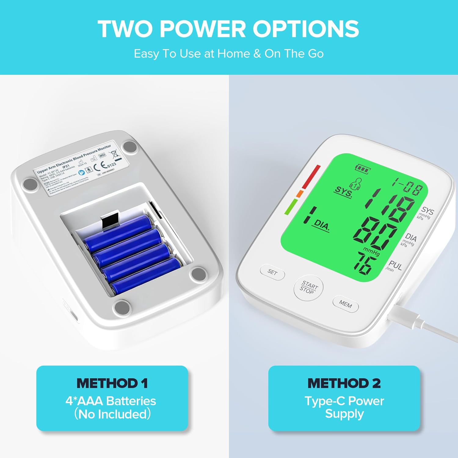 Blood Pressure Monitor for Home Use, Automatic Upper Arm Blood Pressure Machine with Large LCD Display, Adjustable Cuff (9 to 17 inches), 2 x 99 Memory Sets, Easy to use/Travel - Image 6