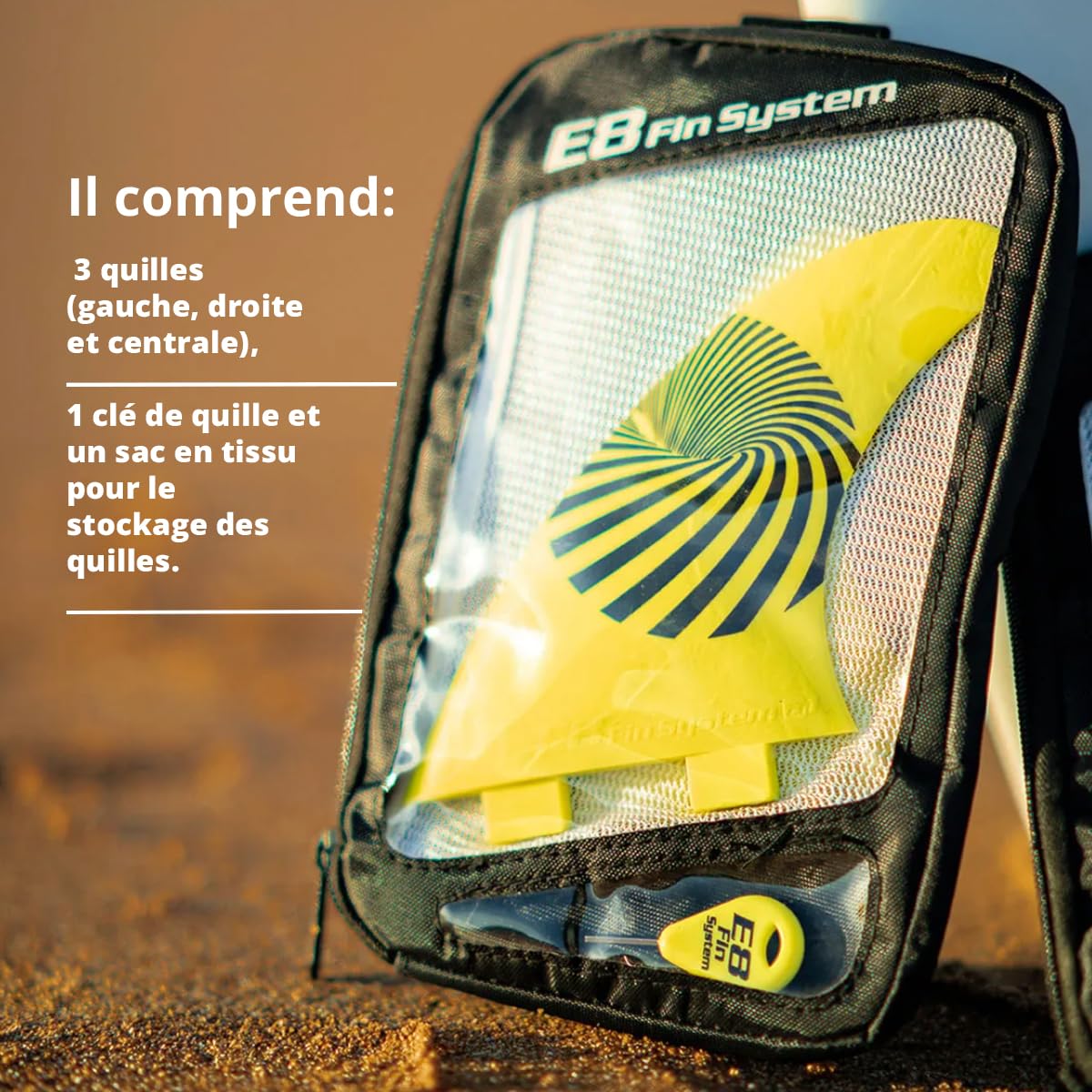 Pack 3 Quilles FCS A1 Surf E8 FIN SYSTEM Taille L - 40% Fibre De Verre + Clé Et Sac