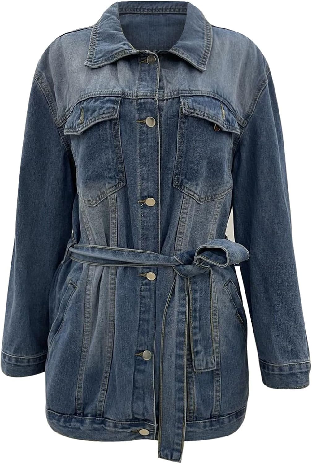 Chaqueta Vaquera Vintage Para Mujer Primavera Botón De Longitud Media Manga Larga Solapa Chaqueta Vaquera Con Bolsillos Moda Slim Fit Ropa De Abrigo De Mezclilla Informal