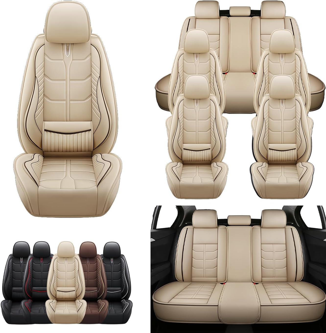 Custom Fit for Toyota Sequoia 2001-2025 Car Seat Covers Full Set,Heavy Duty Waterproof & Pet-Friendly | PU Leather Seat Protectors | 7-Seats Full Set,Beige