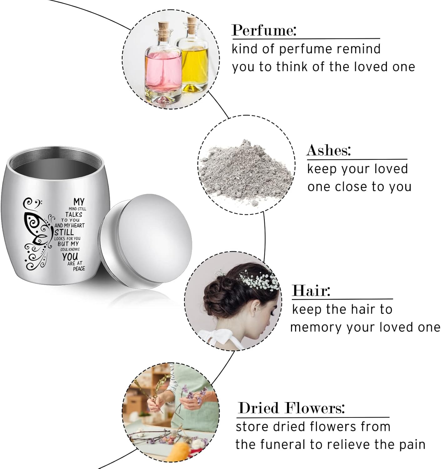 SOITIS Small Urn for Ashes 1.57 Inches Small Keepsake Urn for Human Ashes Butterfly Mini Urn Stainless Steel Ash Holder Small Ash Urn for Women, Silver Keepsake - Image 6