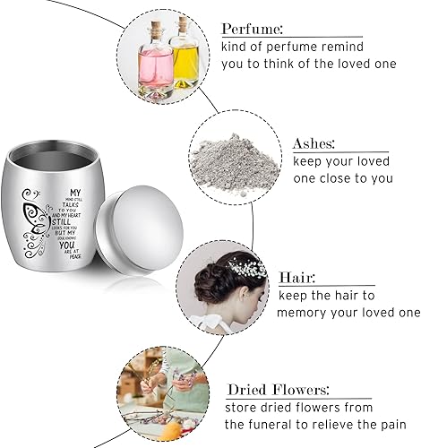 Miniatura 6 de SOITIS Urna pequeña para cenizas de 1.57 pulgadas, pequeña urna de recuerdo para cenizas humanas, mini urna de mariposa de acero inoxidable, soporte
