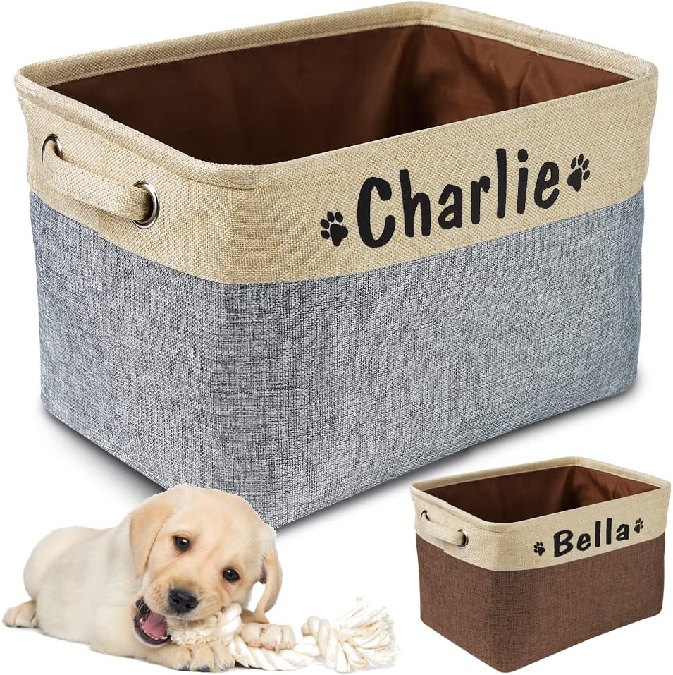 GUK Dog Toy Storage Basket Bin with Personalized Pet's Name - Rectangular Storage Box Chest Organizer for Dog Toys,Dog Clothing,Dog Apparel & Accessories (L 41x32x20cm)