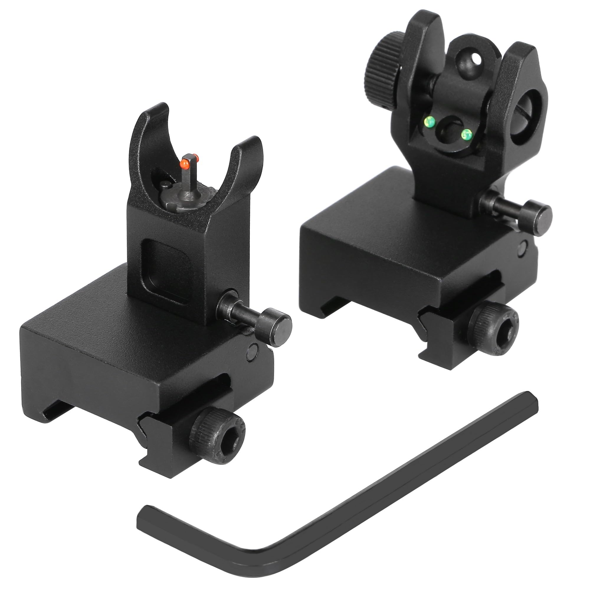 CCbeauty Fiber Optic Iron Sights, Flip Up Front and Rear Backup Sights with Green Red Dots, Tool-Free Adjustable