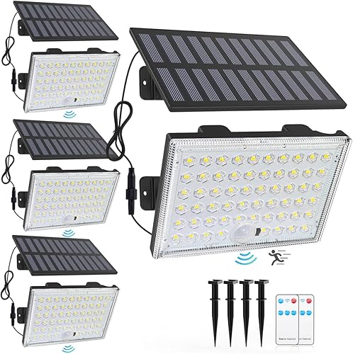 Miniatura 10 de LumiZen Luces solares para exteriores, control remoto, luces solares con sensor de movimiento con 3 modos, iluminación de inundación impermeable