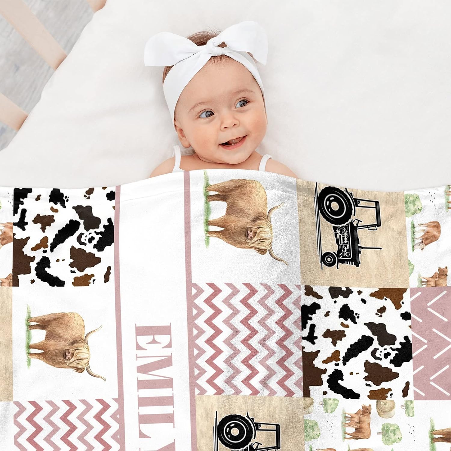 High Land Custom Baby Girl Crib Bedding Set - Pink Nursery Bedding, 2 Piece Set With Name Crib Comforter and Fitted Sheets