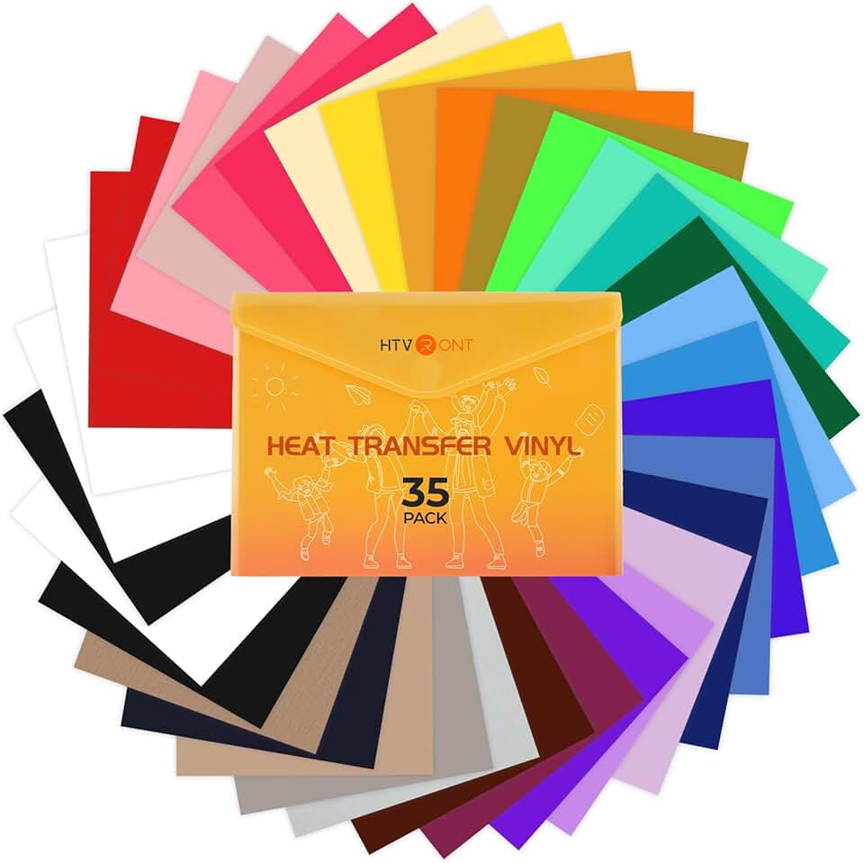 HTVRONT HTV Heat Transfer Vinyl - 35 Pack HTV Vinyl Sheets, 12" x 10" Iron-On Vinyl for T-Shirts, 30 Assorted Premium Colors HTV C
