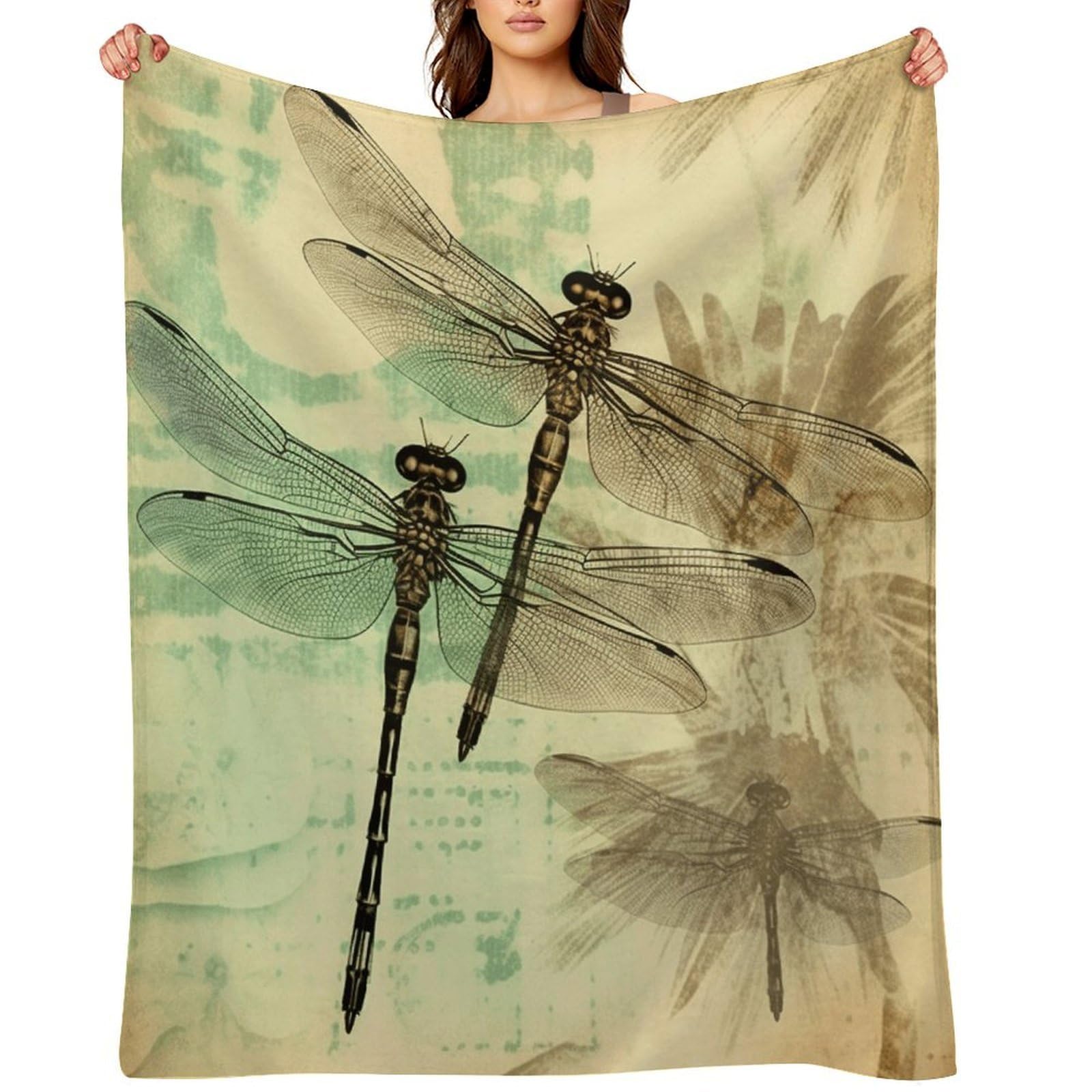 Dragonfly Dragonflies Vintage Throw Blanket for Couch and Bed Super Soft Warm Lightweight Throw Blankets Cozy Fuzzy Flannel Blanket Personalized Decorative Blankets for Sofa Decor 30"x40"
