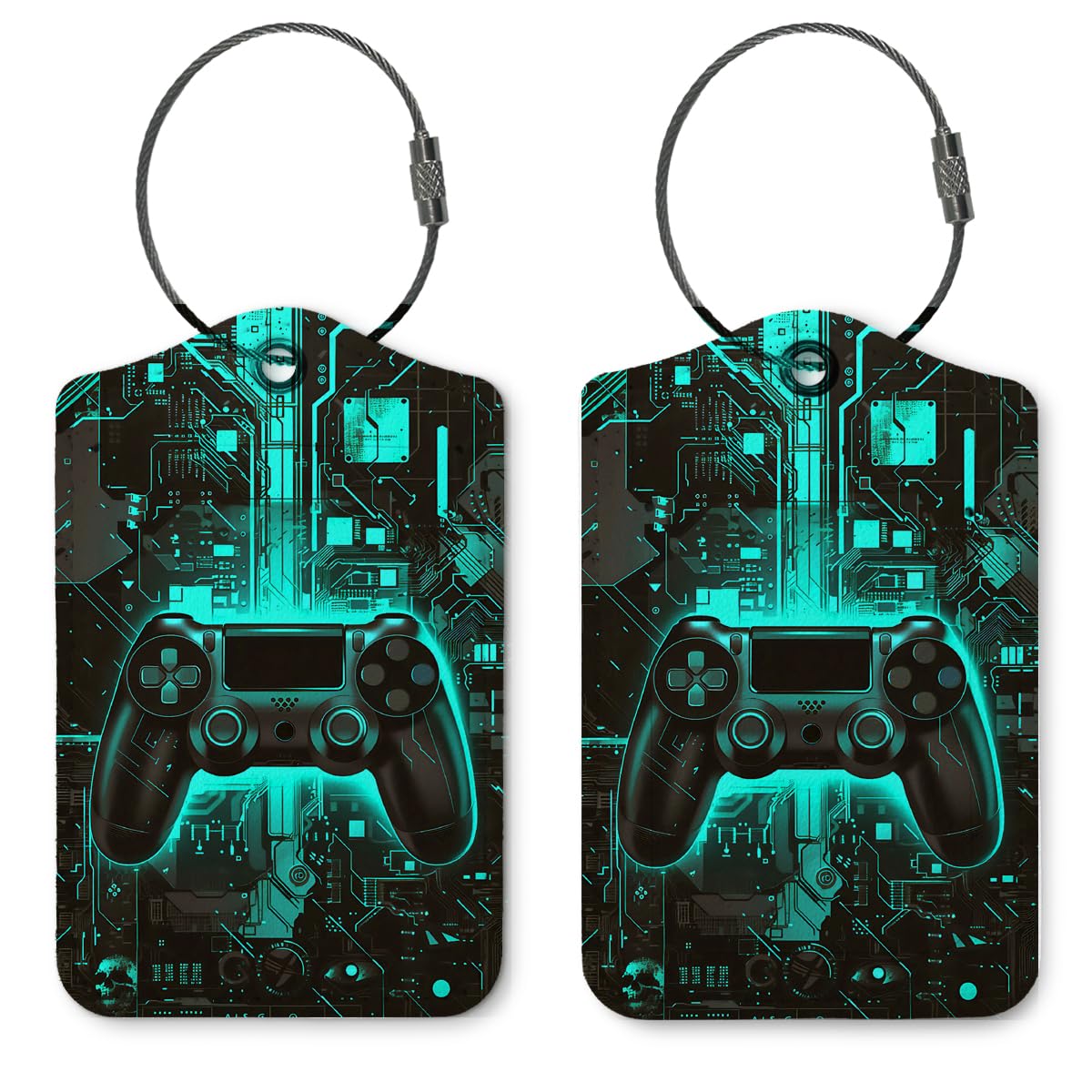 ZFQ Gamer Sign Luggage Tags for Suitcases,Retro Game Gifts for Boys 2 Pack Baggage Tag Label with Steel Loop,Trendy Blue Handbag School Bag Backpack