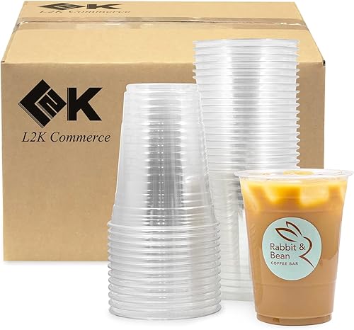 L2K Paquete de 50 Tazas de café transparentes de 16 onzas, taza de plástico transparente, tazas desechables, taza de café helado (50 tazas)