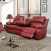 Vista 21 de Juego de sofá de 3 piezas de cuero sintético, azul, reclinación manual, sofá de dos plazas, almacenamiento, mesa de centro, cuero artificial, sala