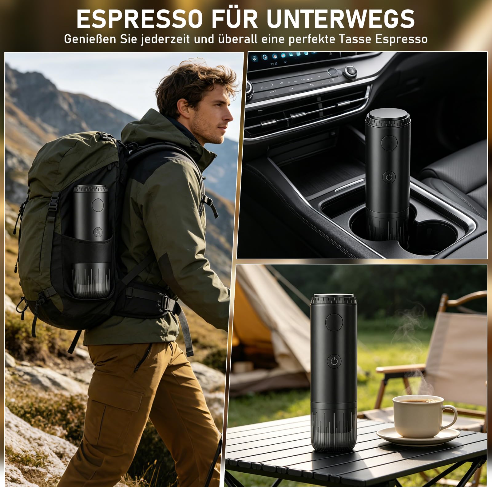 Akku Kaffeemaschine 2 in 1 für NS Kapseln & Gemahlenem Kaffee, 19 Bar High Pressure Extraction, Fast Self-Heating, Camping Kaffeemaschine, fürAuto, Camping, Reisen & Büro.