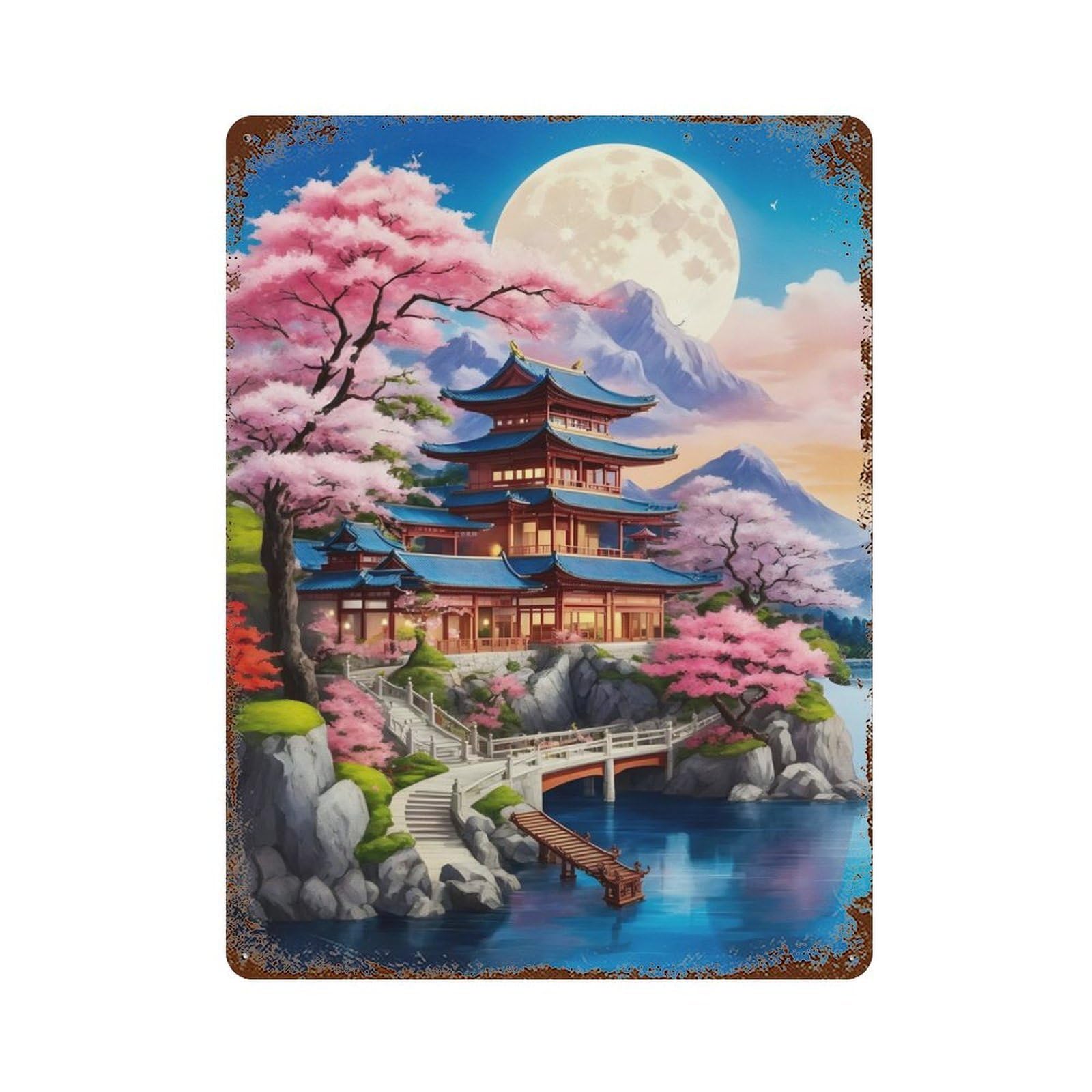 Beautiful Village In Japan Vintage Rust Metal Sign 15.7"x11.8", Classic Wall Plaque for Basement, Hobby Room And Garage Decor