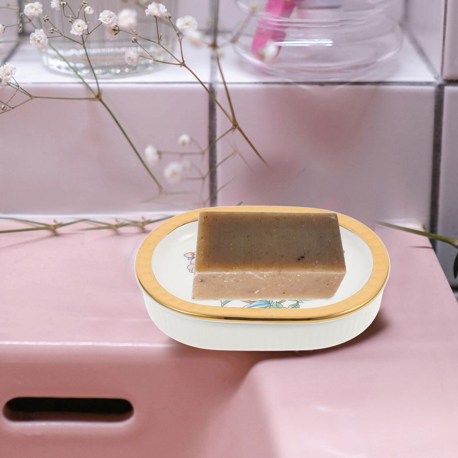 Jabonera de Cerámica Impresa de Doble Capa Drenaje | Baño y Lavabo, Estilo Sencillo, Diseño de Dos Niveles, Acabado Decorativo