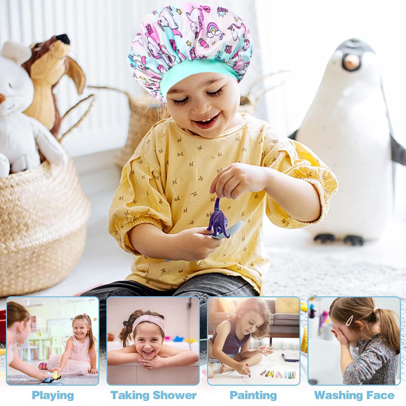 KASESSS 3 Pcs Kids Silk Bonnet for Sleeping Cartoon Satin Nightcap, Unicorn Silk Hair Bonnet for Girls Toddler Gift - Image 4