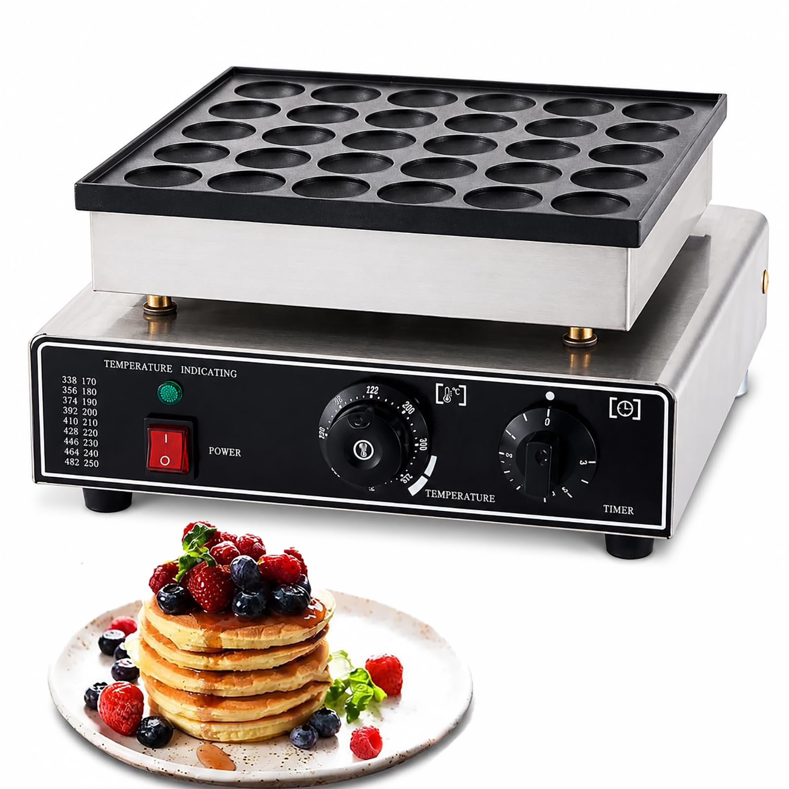 FHRKA Mini Pancakes Maker Machine, Nonstick Dutch Poffertjes Baker, Professional Waffle Iron with Independent Thermostats (25)
