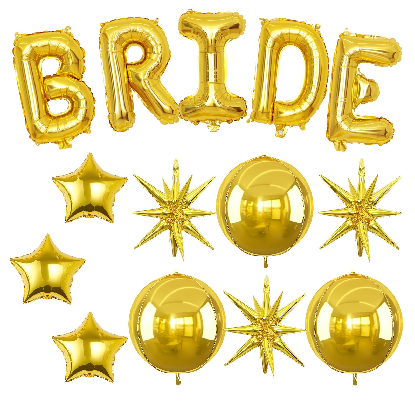 Gold Bride Balloons Bachelorette Party Decorations, 32in Gold Giant Bride Balloons with 4D Disco Ball Balloon and Star Foil Balloon for Bridal Shower Wedding Engagement Party Supplies — image 1