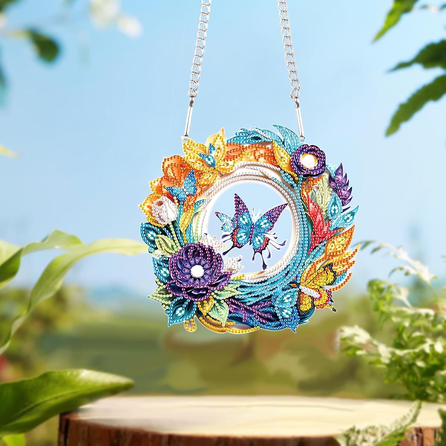 Flower Birdcage Design DIY Diamond Art Painting Wreath Kits Special Shaped Rhinestone Diamond Art Window Pendants Home Garden Wall Hanging Kits (Single Side Point Drill) (#11-Cat) (#17-4pc)