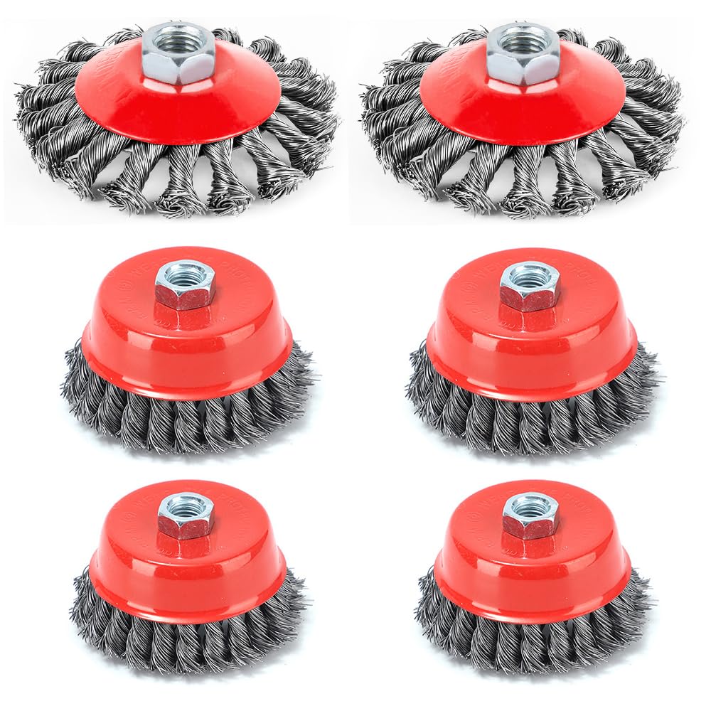 Drahtbürste Flex Set, 6 Stück Drahtbürste Winkelschleifer, Topfbürste Winkelschleifer, Topfbürste Bohrmaschine, Flex Drahtbürste, Gezopft für Winkelschleifer Oberflächenpolitur (75/100mm)