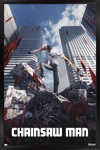 Chainsaw Man - Póster de pared de arte clave, 34 pulgadas de largo x 22.4 pulgadas de ancho, versión enmarcada en negro