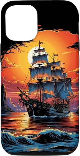 Funda para iPhone 1212 Pro Barco Pirata Barco Náutico Capitán Freebooter Sailing Sunset Case