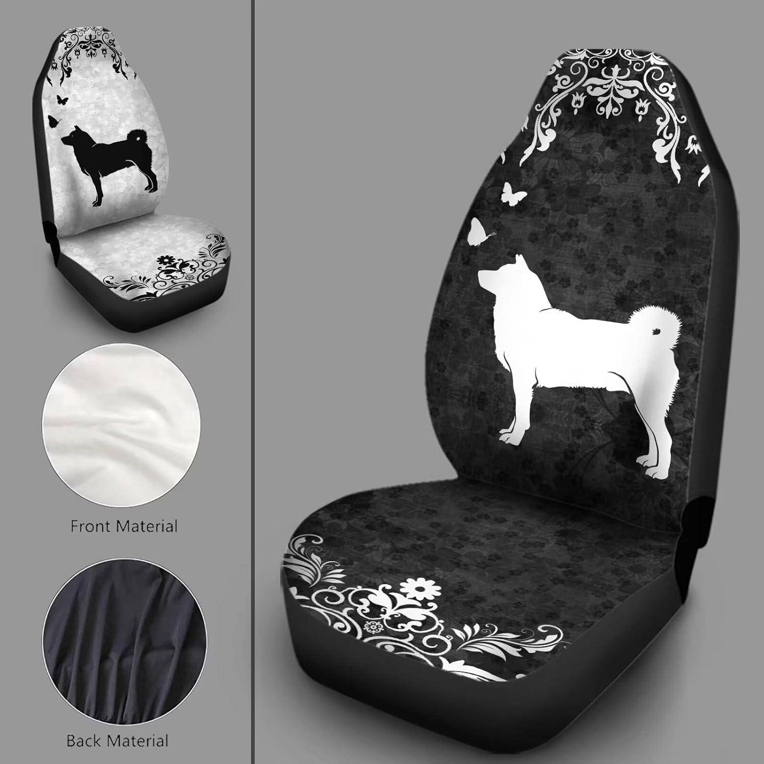 Car Seat Cover Set of 2, Shiba Inu Dog & Boho Floral Pattern Thin Soft Auto Front Seats Protector for Men Women fit Car SUV Truck