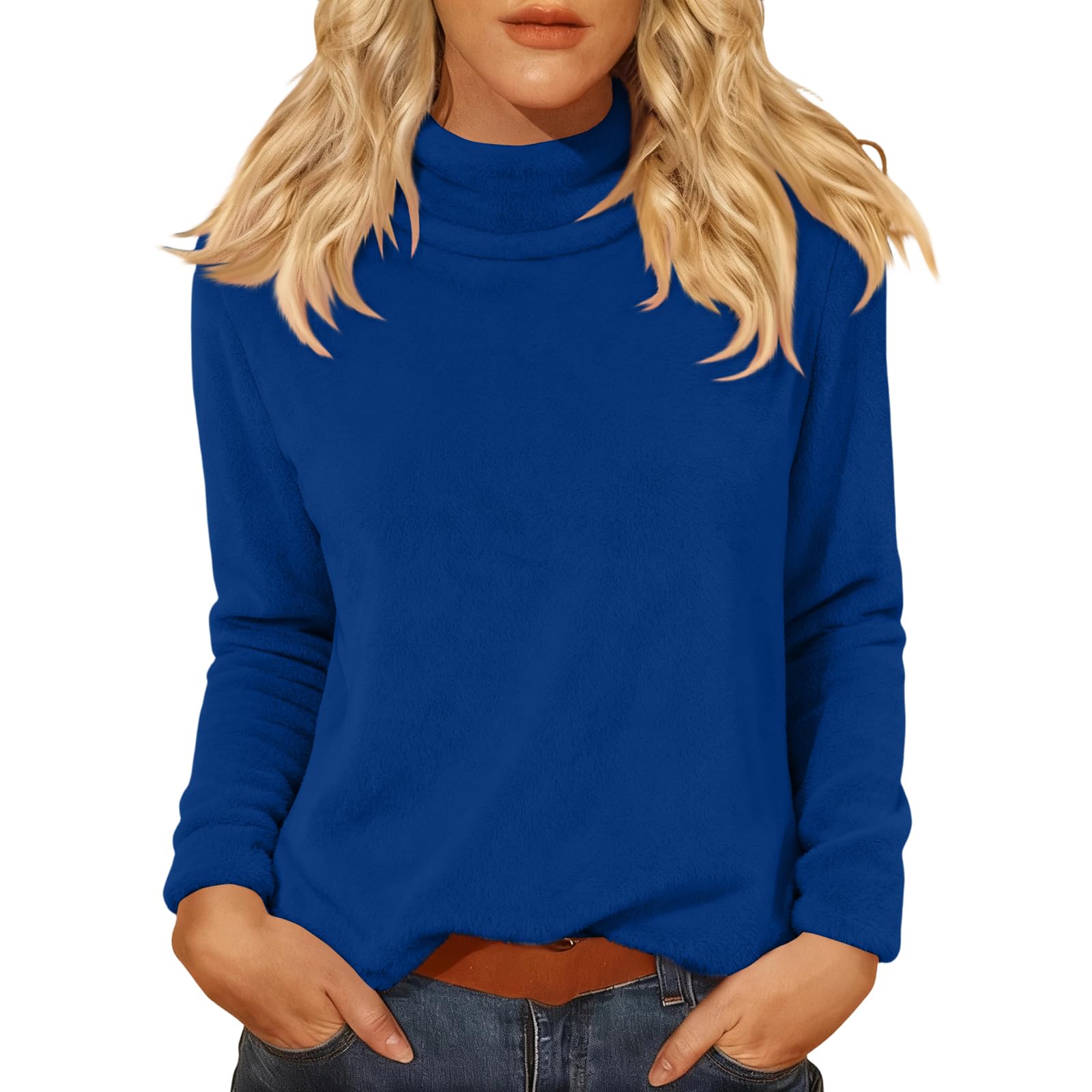 Winter Turtleneck Sweaters for Women Plush Fleece Pullover Sweaters Cute Long Sleeve Thermal Turtleneck Sweater Tops